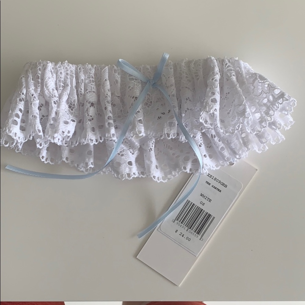 Eberjey garter white blue bow wedding bride o/s